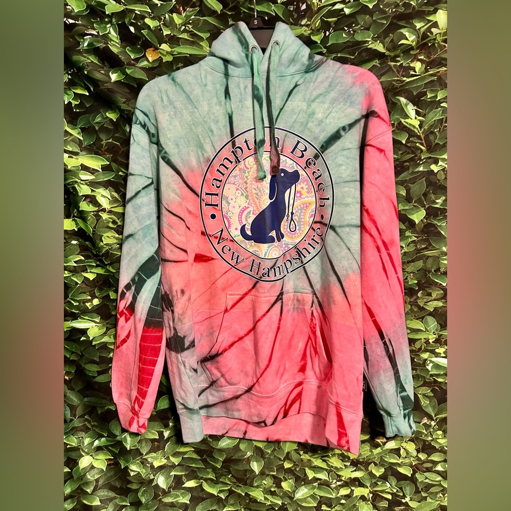 Hampton Beach New Hampshire Tie Dye Hooded Sweatshirt Unisex Med